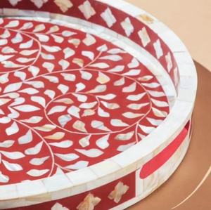 Exportation de vadrouille de haute qualité incrustée de résine plateau rond fait à la main vadrouille incrustée de résine plateau de service ustensiles de cuisine maison hôtels utilisés en Inde - Product Image 1