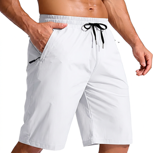 Shorts de plage pour homme, couleur unie, séchage rapide, tissu tissé, cordon de serrage, taille élastique, décontractés, style Bermuda - Product Image 3