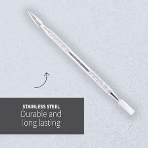 Outil de manucure professionnel en acier inoxydable à double extrémité : Repousse-cuticules à pointe et à ciseau plat avec poignée moletée - Product Image 3