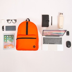 Orange matte leather <b>backpack</b> simple casual eco-friendly bag <b>black</b> webbing logo bag - Product Image 6