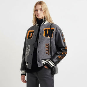 Blouson universitaire personnalisé de haute qualité 2026 avec broderie, manches en cuir et tissu, idéal pour l'hiver et le streetwear - Product Image 3