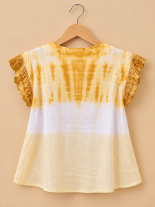 เสื้อชีฟองผู้หญิงลายมัดย้อม แขนลูกไม้ คอทรงโอ ทรงหลวม สไตล์โบฮีเมียน สำหรับใส่ฤดูใบไม้ผลิและฤดูร้อน - Product Image 3