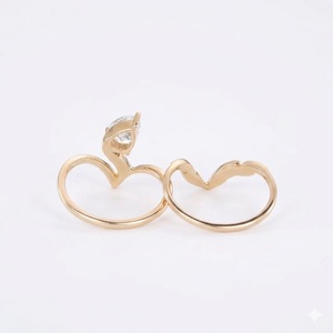 Bague de fiançailles en or rose massif 18 carats avec diamant de laboratoire motif feuille et alliance assortie, bague en diamant motif tulipe - Product Image 3