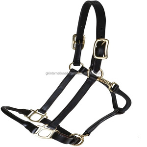 Cabestro de caballo de cuero de brida inglés hecho a mano de buena calidad con banda para la nariz enrollada y doble hebilla de corona ajustable caballo Halter - Product Image 4