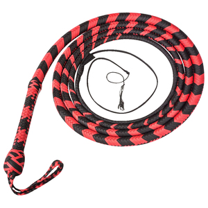 Fouet en nylon tressé rouge et noir avec poignée à pompon - Product Image 1