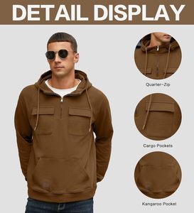 <b>Mens</b> Winter <b>Half</b> <b>Zip</b> Pullover Hoodie with Front Pocket Drawstring Quick Dry & Breathable Fleece Casual Streetwear Sweatshirt - Product Image 4