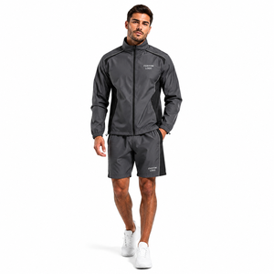 Custom Polyester Windproof Men's <b>Windbreaker</b> Short Set Nylon Polyester Outerwear Set Custom Logo Supplier - Product Image 1