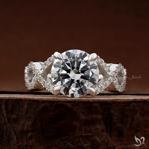 Anillo de Compromiso con Diamante Cultivado en Laboratorio de 3CT, Corte Redondo, Certificado IGI, Banda Trenzada con Pavé en Oro Blanco de 10K - Product Image 1