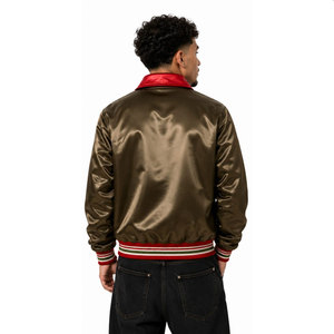 Chaqueta Varsity a Cuadros Marrón para Hombre con Logotipo Bordado y Diseños de Parches, Cuello Camisero, Estilo Casual, Material de Poliéster y Algodón - Product Image 5
