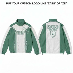เสื้อแจ็คเก็ตกันลมผู้ชาย พรีเมียม ผ้าโพลีเอสเตอร์ 100% ผ้าแคนวาสย้อมสีพื้น ด้านหน้า 120 GSM สีเขียวขาว ดีไซน์แผงสี น้ำหนักเบา เหมาะสำหรับกิจกรรมกลางแจ้ง - Product Image 1
