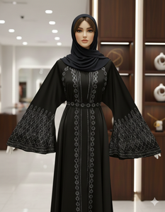 อาบายะห์สตรีแบบดั้งเดิมสีดำสวยงาม รุ่นใหม่ปี 2026 สไตล์ตุรกี ผลิตจากโพลีเอสเตอร์ ระบายอากาศได้ดี เหมาะสำหรับวันอีด ความยาวระดับข้อเท้า แขนยาว - Product Image 3