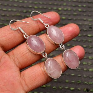 Boucles d'oreilles clous en quartz rose faites à la main, en argent sterling 925 plaqué rhodium, bijoux en pierres précieuses naturelles pour femmes, cadeau de fête, vente en gros - Product Image 6