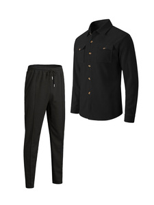 Conjunto de dos piezas casual para hombre: Chaqueta de trabajo de punto gofrado sintético OEM y pantalones con cuello, estilo transfronterizo. - Product Image 6