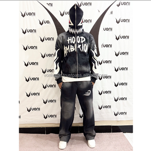 Conjunto de Pantalones Holgados y Sudadera con Capucha de Monstruo con Cremallera Completa, Estilo Urbano de Invierno, Personalizado, Bordado, de Secado Rápido, 2 Piezas, OEM ODM - Product Image 4