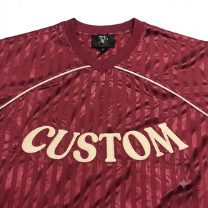 Camiseta de Fútbol Retro Personalizada, Estilo Vintage, con Rayas Satinadas, Cuello Alto, Ropa Deportiva para Hombre, Impresión Serigráfica, Tejido de Punto - Product Image 5