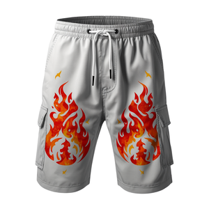 Shorts en coton lavé pour hommes, imprimé flamme tribale - Product Image 4