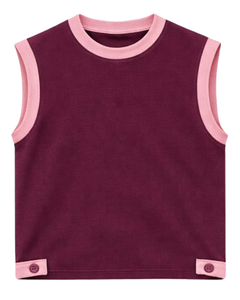Men Burgundy Sleeveless Tank Top & Matching Shorts <b>Set</b> Casual Summer Cotton Outfit Contrast Pink Trim Drawstring Two Piece <b>Set</b> - Product Image 1