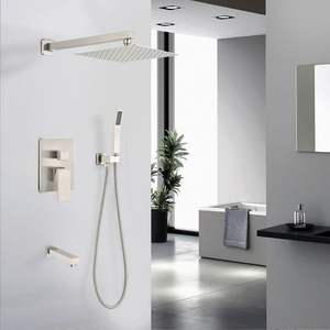 Système de douche pluie mural de luxe en laiton de 10 pouces, finition nickel brossé, ensemble de robinetterie de douche et bain combiné - Product Image 2