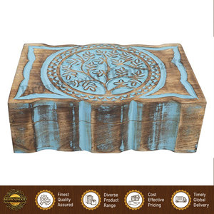 Caja de madera de mango maciza tallada a mano, 100% natural, con un diseño llamativo de color azul quemado, de primera calidad, procedente de la India. - Product Image 6