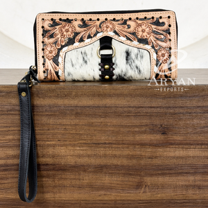 Portefeuille long pour femme anti-RFID, en cuir travaillé à la main, pochette multifonctionnelle, grande capacité, porte-cartes d'identité et porte-cartes - Product Image 1