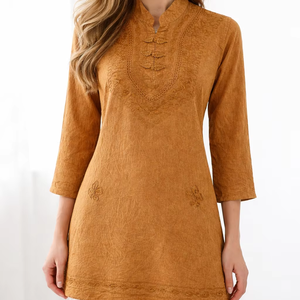 Women's <b>Viscose</b> Embroidered Shirt <b>Top</b> Manufacturer Beachwear Casual Long Sleeves - Product Image 1