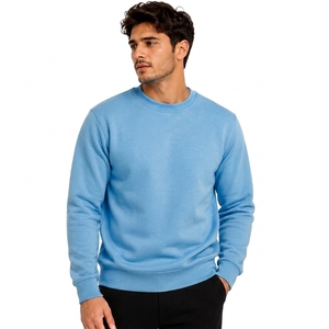 Men's <b>Light</b> Blue Crew <b>Neck</b> Pullover Sweatshirt Oversized Fit Solid Color Knitted 100% Cotton Casual Waterproof Windproof Winter - Product Image 1