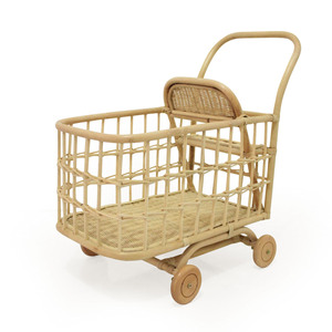 Chariots de courses pour enfants en rotin naturel, adorable chariot pour jeu d'imitation, jouet de haute qualité pour tout-petits - Product Image 1
