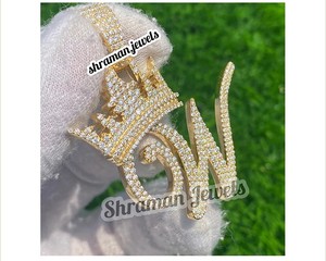 Colgante de Oro Sólido de 14K con Letra Inicial Minimalista y Corona, Estilo Hip Hop, con Diamantes Cultivados en Laboratorio, de Moda - Product Image 5