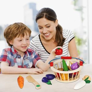 Wudly Magnetic <b>Wooden</b> <b>Kitchen</b> & Food <b>Play</b> Toy Set for Kids Includes Cutting Vegetables & Basket - Product Image 2