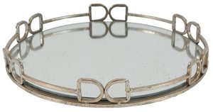 Modern Antique Gold Round <b>Tray</b> with Snaffle Bit Border Decorative Metal <b>Mirror</b> <b>Tray</b> Luxury Equestrian Themed Tabletop Organizer - Product Image 5