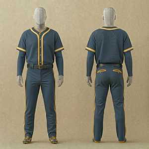 Ensemble uniforme de baseball personnalisé pour hommes – Maillot et pantalon bleus avec bordure dorée, en polyester respirant, imprimé par sublimation, pour toutes les saisons, tenue d'équipe - Product Image 1