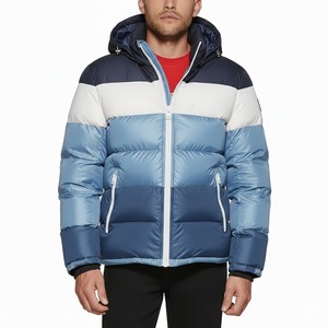 <b>Men's</b> Color Blocking <b>Puffer</b> <b>Jacket</b> Hooded Windproof Winter Coat Regular Fit Green <b>White</b> Zipper Closure - Product Image 2