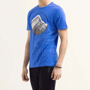 Men's Blue Round Neck Short Sleeve Casual <b>T</b>-<b>Shirt</b> With <b>Mountain</b> Photo Print Front Logo Summer Wear - Product Image 6