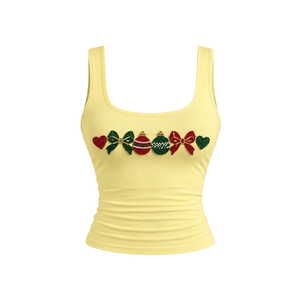 Elegant Women's Beaded Reindeer Tank <b>Top</b> Knitted Ribbed Crew <b>Neck</b> Sleeveless Crop <b>Top</b> - Product Image 3