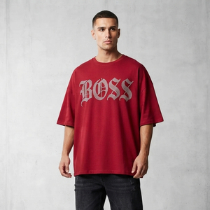 T-shirt Homme Oversize à Strass en Coton Épais Streetwear Coupe Boxy Manches Courtes Effet Délavé Vintage - Product Image 5