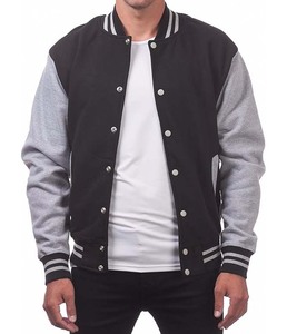แจ็คเก็ตเบสบอล Letterman คุณภาพพรีเมียม สำหรับโรงเรียน/วิทยาลัย  ผ้าฝ้ายแท้ สีเทาและสีดำ  บุด้วยผ้าฟลีซแท้ สำหรับผู้ชายและผู้หญิง - Product Image 1