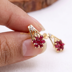 Elegant Geometric Natural Ruby and Diamond Drop <b>Earrings</b> in 14k Yellow Gold for Wedding and Party Handmade Wholesale - Product Image 6