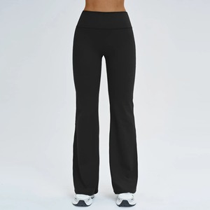 Leggings évasés taille haute pour femme, noirs unis, longueur intégrale, sans coutures, extensibles dans quatre directions, pantalon de yoga, taille élastique, vêtements de sport - Product Image 2