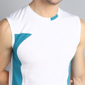 Men's <b>White</b> Blue Color Blocked Sleeveless <b>Tank</b> <b>Top</b> O-Neck Quick Dry Sporty Knitted Fitness Wear Men's <b>Tank</b> <b>Tops</b> - Product Image 3