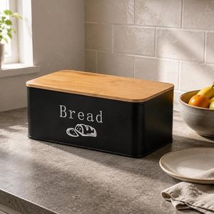 Contenedor de Almacenamiento de Pan de Metal Negro, Rectangular, para Cocina, con Diseño Impreso - Product Image 3