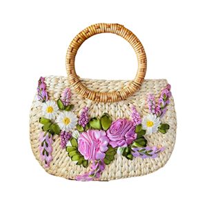 Bolso de Mano Tejido a Mano con Hierba Marina Natural para Mujer, Bolso de Playa Ecológico de Verano con Forro de Algodón y Asas de Cuero - Product Image 3