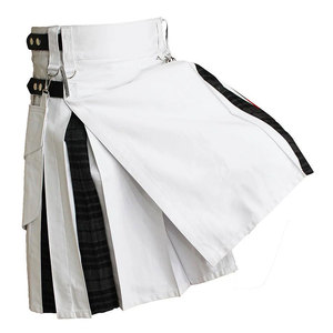 Jupe écossaise pour femme, style cargo hybride blanc, avec intérieur plissé à carreaux écossais contrastants, robuste et utilitaire, mode écossaise des Highlands - Product Image 1
