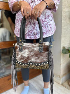 New Real Western Hand Embossed Print Cowhide Fur Leather Handbag <b>Women</b> Stylish <b>Bag</b> and Hand Tooled Fur Clutch Unique Combo Sets - Product Image 3