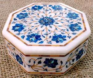 Handmade Octagonal Unique Lapis Lazuli Stone <b>Small</b> Inlay Flower Design Jewelry Box Hot Selling Beautiful Gift <b>Boxes</b> for Ramadan - Product Image 4