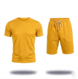 ชุดกีฬาผู้ชายผ้าฝ้าย 100% ขายส่ง เสื้อยืดแขนสั้น กางเกงขาสั้น 2 ชิ้น สไตล์สตรีทแฟชั่น ลายเรียบ ระบายอากาศได้ดี สำหรับฤดูร้อน - Product Image 6