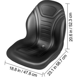 Sedile di ricambio universale per trattorini rasaerba, skid steer e carrelli elevatori, in vinile nero, con schienale alto e foro di drenaggio centrale - Product Image 3