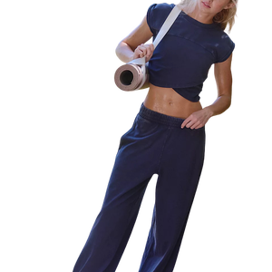 High Quality Cotton Casual Wear All Seasons <b>Women</b> 2 Piece Set Sleeveless Twist Hem Crop Top Loose <b>Harem</b> <b>Pants</b> Knitted <b>Women</b> Set - Product Image 1