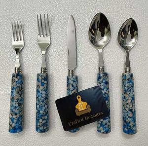 Juego de cubiertos de acero inoxidable de alta calidad con acabado espejo y mango de terrazo para bodas y fiestas, precio de fábrica al por mayor. - Product Image 4