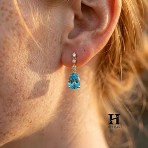 Elegant Pear Cut <b>Blue</b> Gemstone Drop <b>Earrings</b> – 14k Gold with Certified Diamonds – Fine Jewelry Manufacturer - Product Image 2