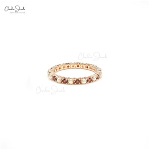 Wholesale Products 2mm Round Cut Garnet & Pearl Gemstone Eternity Band with 14k Fine Rose Gold <b>Stacking</b> <b>Ring</b> Size US-7 - Product Image 6